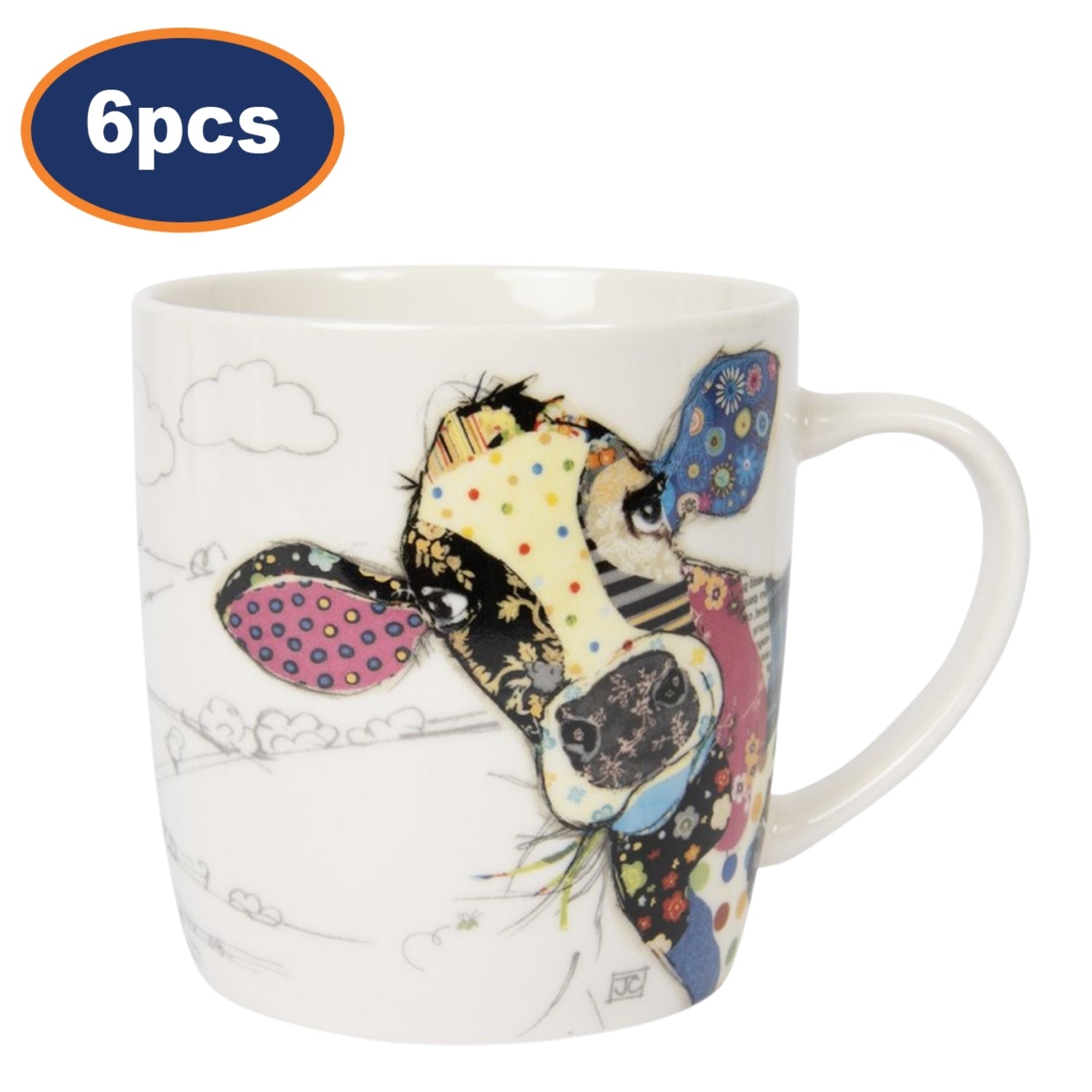 6pcs 350ml Fine China Bug Art Connie Cow Ceramic Mug