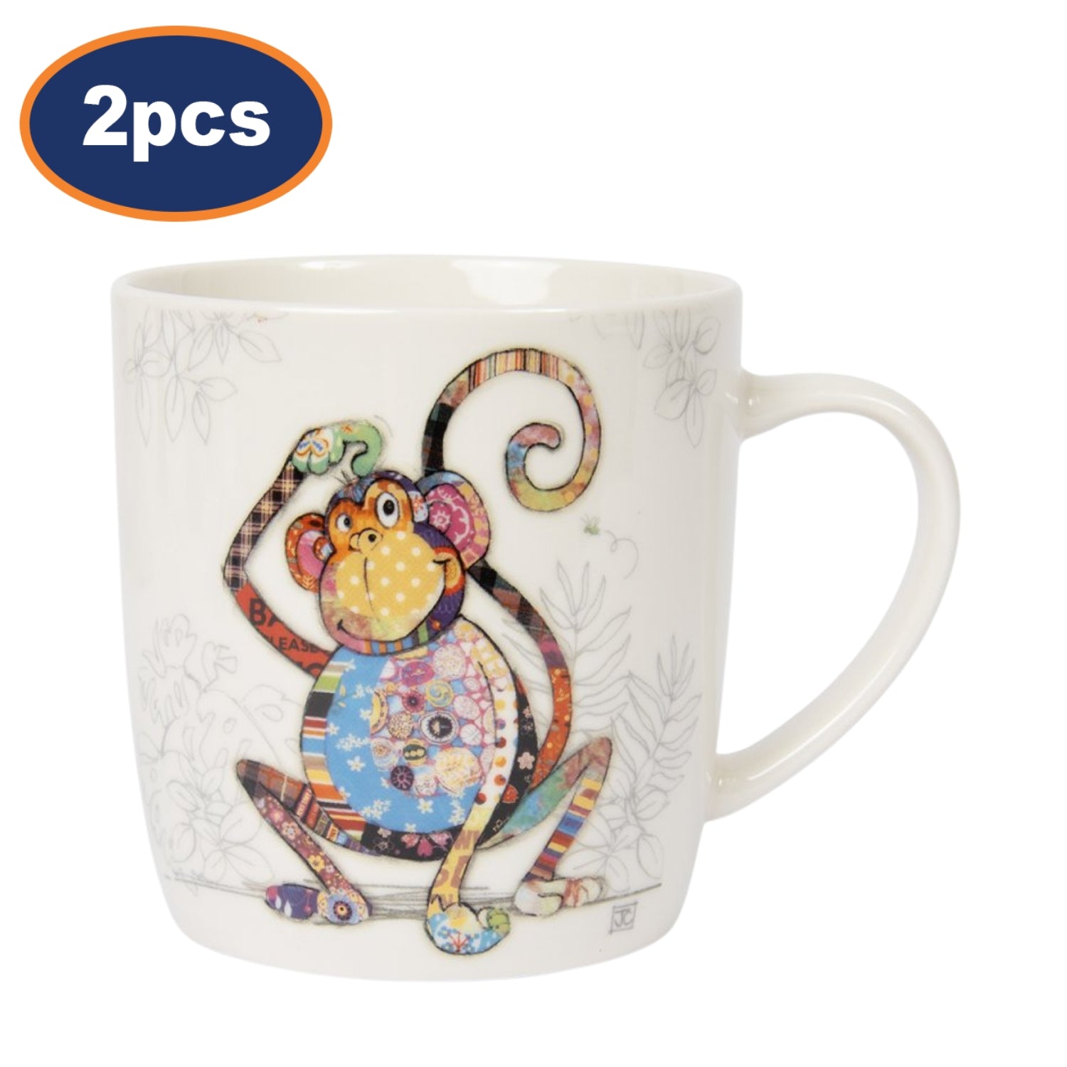 2pcs 350ml Fine China Bug Art Monty Monkey Coffee Mug