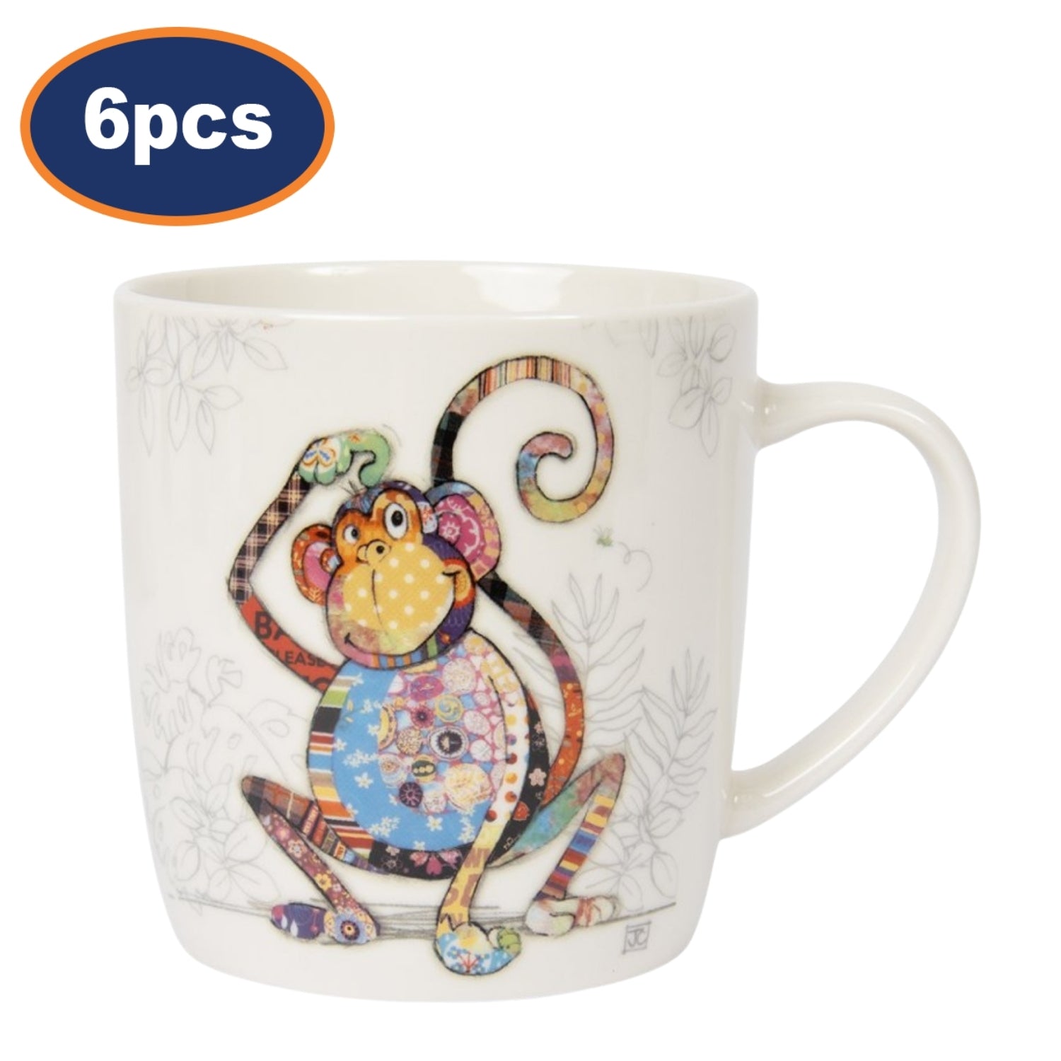 6pcs 350ml Fine China Bug Art Monty Monkey Ceramic Mug