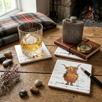 6Pcs Bug Art Hamish Highland Cow Ceramic Coaster