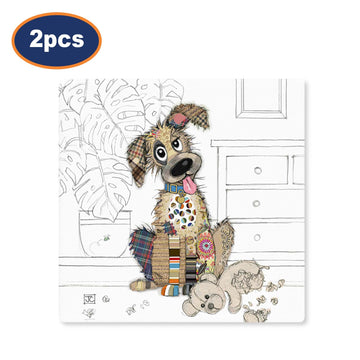2Pcs Bug Art Murphy Mutt Ceramic Coaster