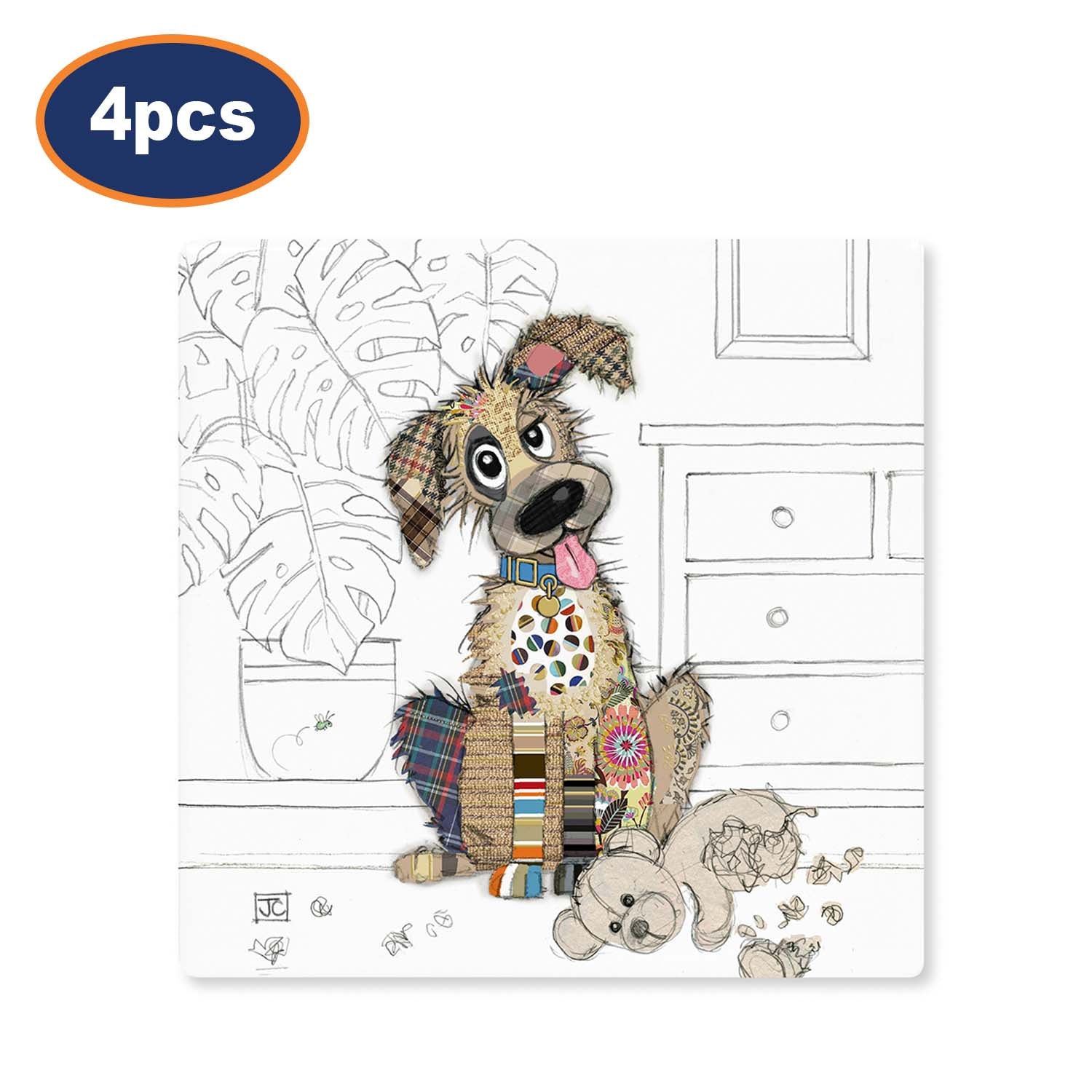 4Pcs Bug Art Murphy Mutt Ceramic Coaster