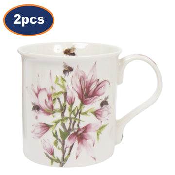 2pcs 300ml Bee-tanical Magnolia Floral Design Ceramic Mug