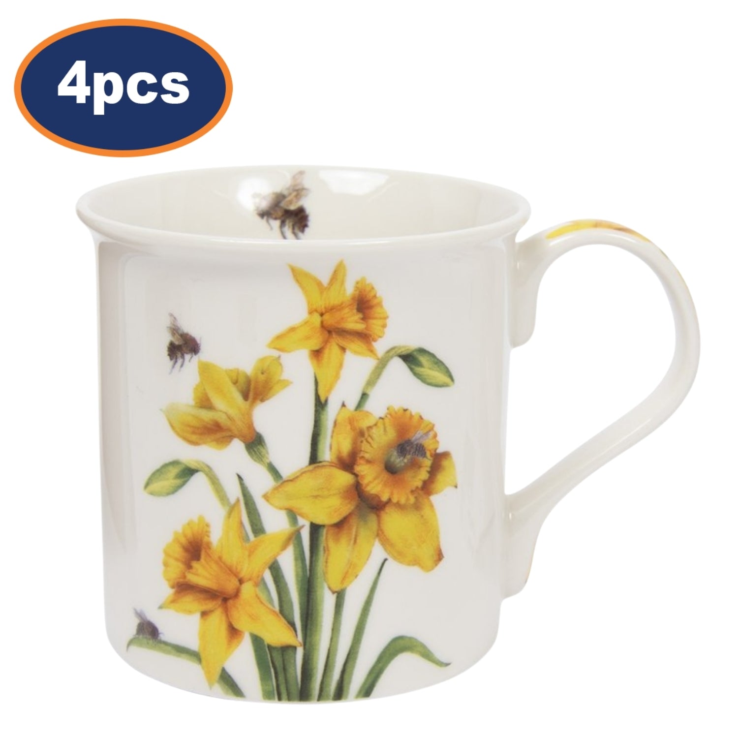 4pcs 300ml Bee-tanical Daffodils Floral Design Ceramic Mug