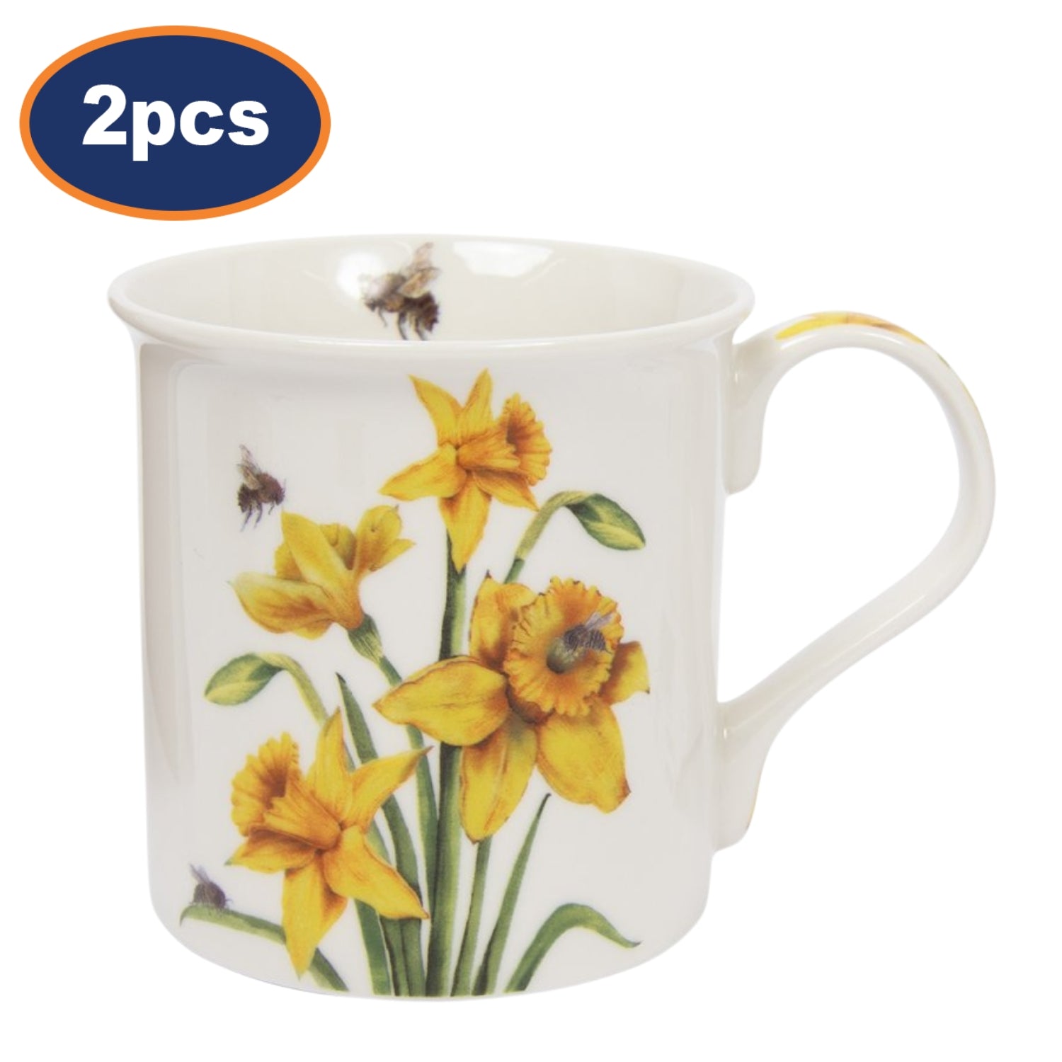 2pcs 300ml Bee-tanical Daffodils Floral Design Ceramic Mug