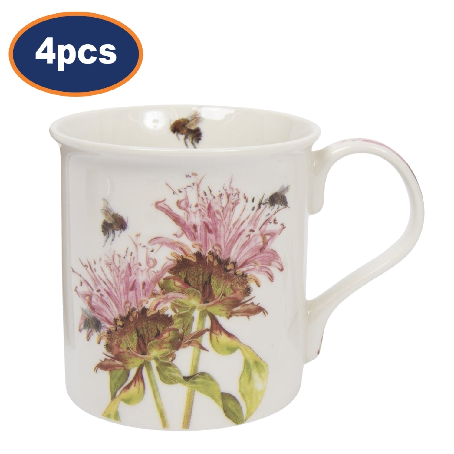 4pcs 300ml Bee-tanical Bergamot Floral Design Ceramic Mug