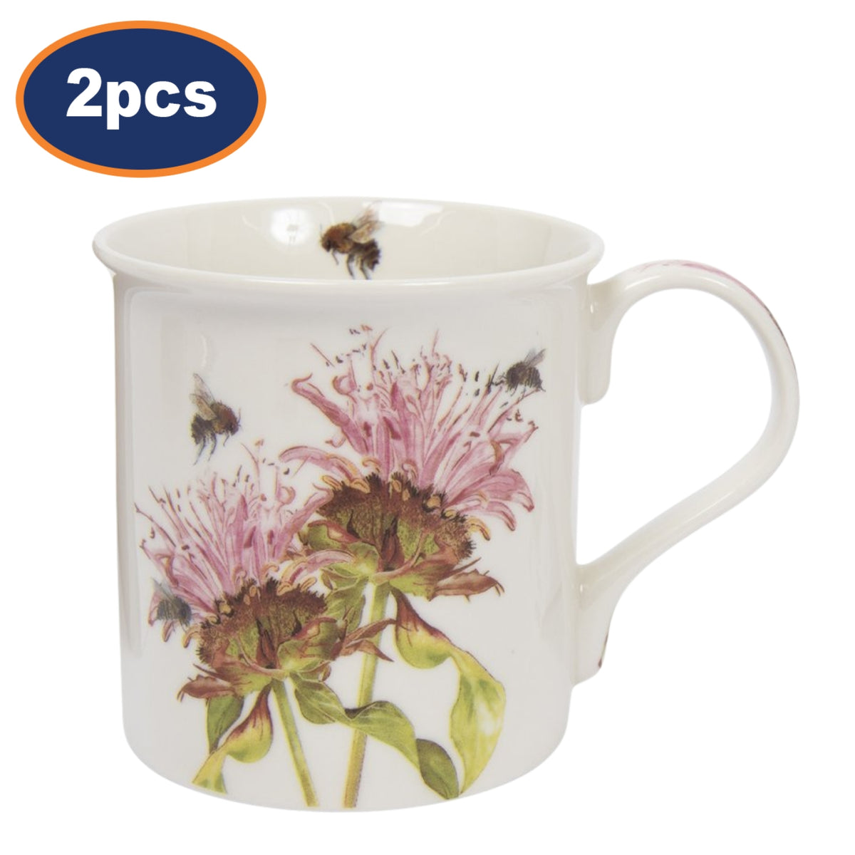 2pcs 300ml Bee-tanical Bergamot Floral Design Ceramic Mug