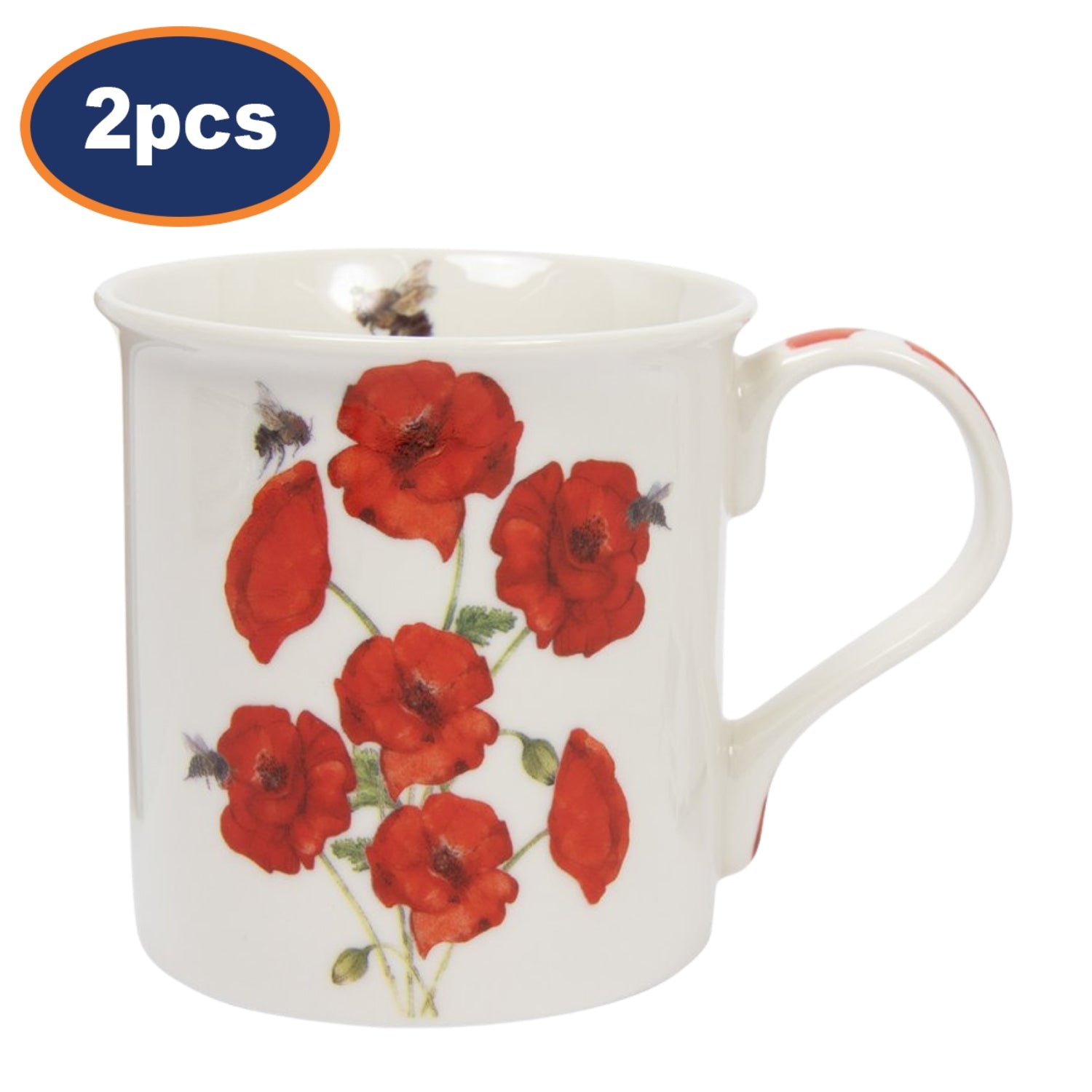 2pcs 300ml Bee-tanical Poppy Flower Design Ceramic Mug