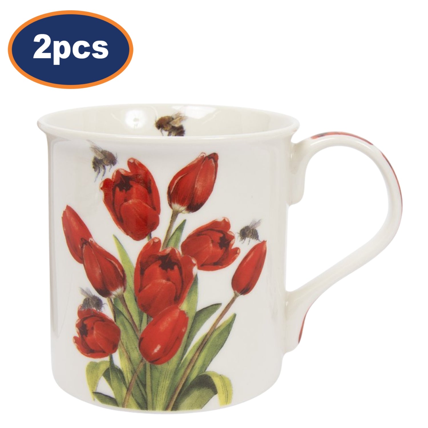 2pcs 300ml Bee-tanical Tulip Floral Design Ceramic Mug