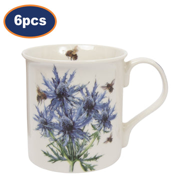 6pcs 300ml Bee-tanical Thistle Flower Design Ceramic Mug