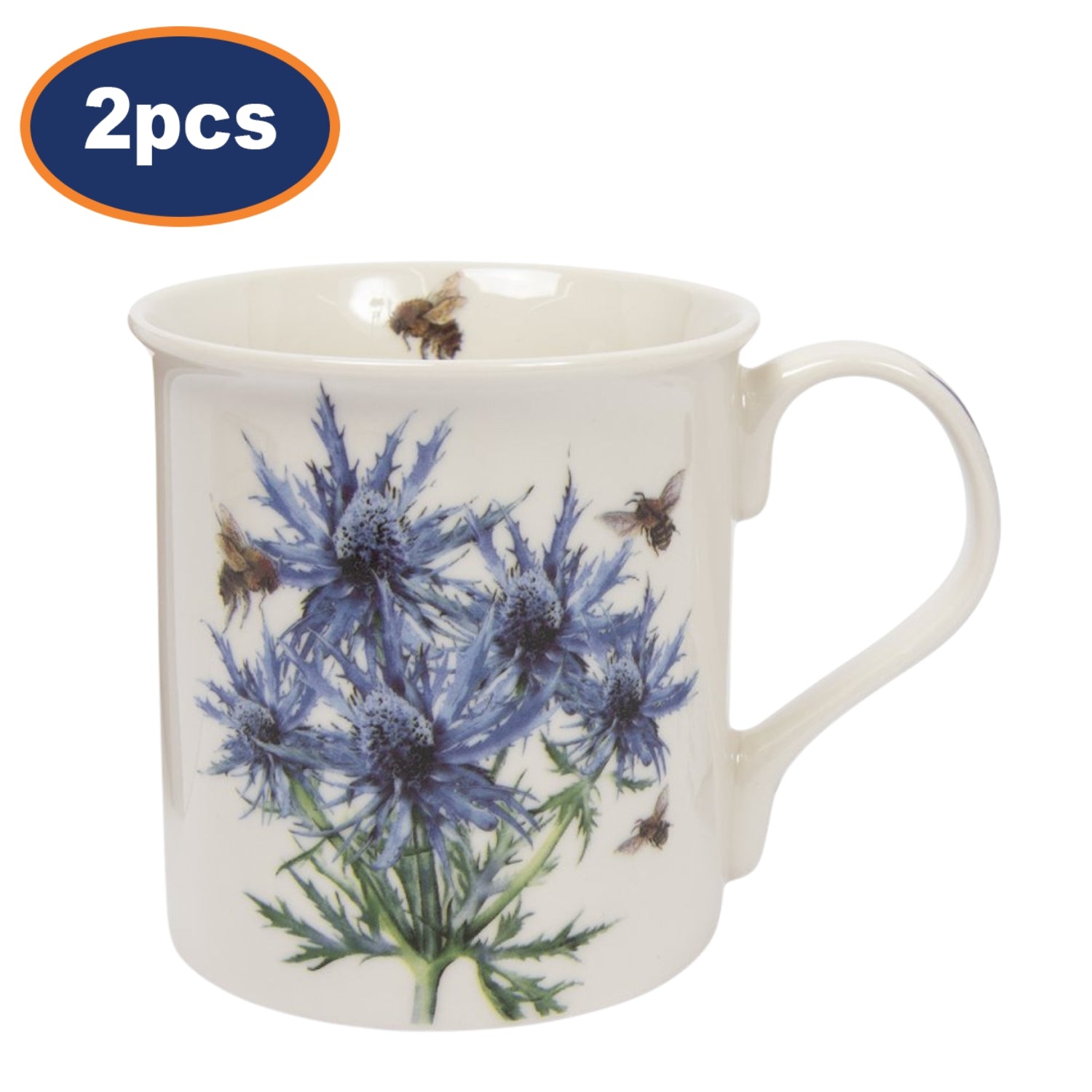 2pcs 300ml Bee-tanical Thistle Flower Design Ceramic Mug