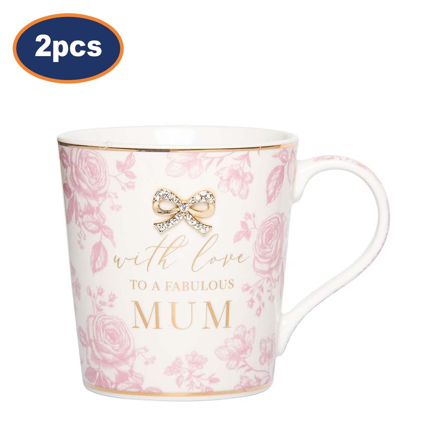2Pcs 250ml Ceramic Pink With Love To a Fabulous Mum Madelaine Coffee Mug Gift