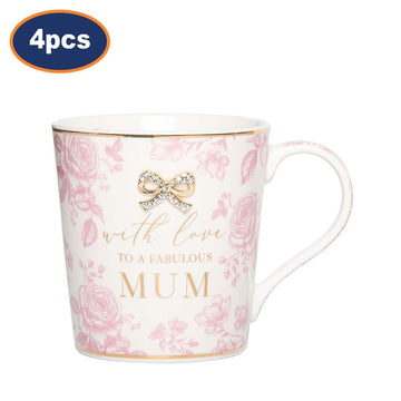 4Pcs 250ml Ceramic Pink With Love To a Fabulous Mum Madelaine Coffee Mug Gift