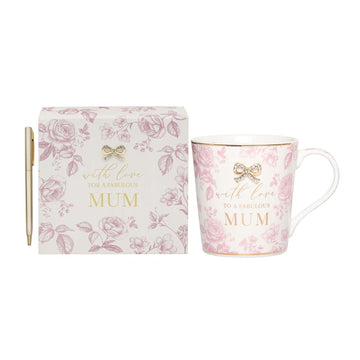 250ml Fabulous Mum Floral Coffee Mug & Memo Pad with Pen Set