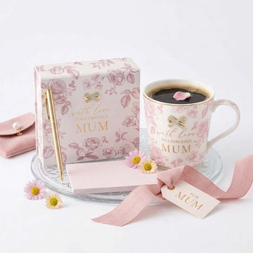 250ml Fabulous Mum Floral Coffee Mug & Memo Pad with Pen Set