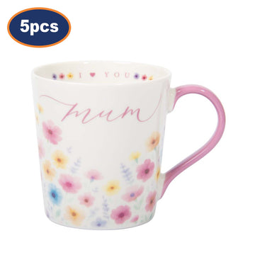 5Pcs 250ml White Ceramic Floral Design With I Heart You Mum Coffee Mug