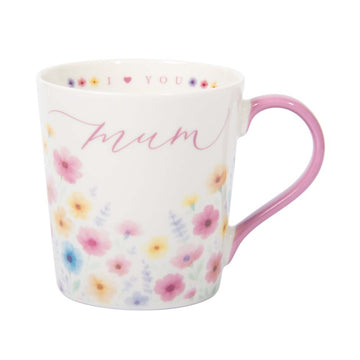 250ml White Ceramic Floral Design With I Heart You Mum Coffee Mug