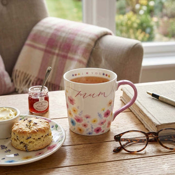 5Pcs 250ml White Ceramic Floral Design With I Heart You Mum Coffee Mug