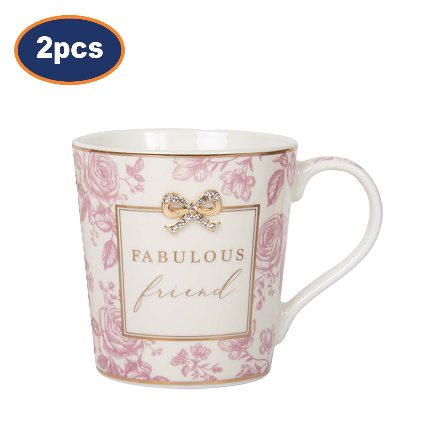 2Pcs Ceramic Fabulous Friend Fine China Pink Mug