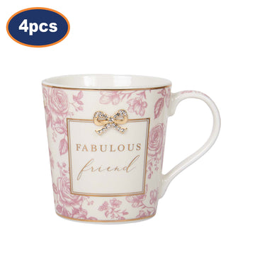 4Pcs Ceramic Fabulous Friend Fine China Pink Mug