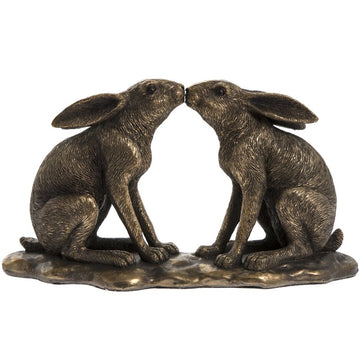 Bronze Resin Reflections Kissing Hares Figurine