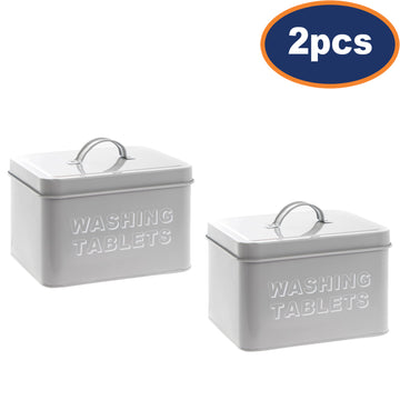 2Pcs Grey Metal Washing Tablets Storage