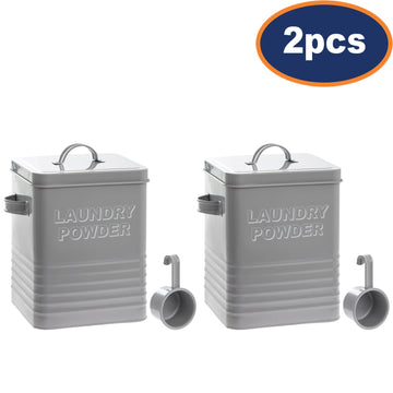 2Pcs Grey Metal Laundry Powder Storage With Scoop