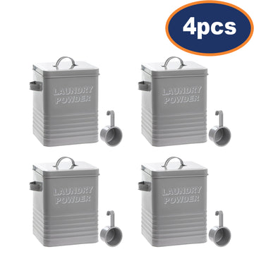 4Pcs Grey Metal Laundry Powder Storage With Scoop