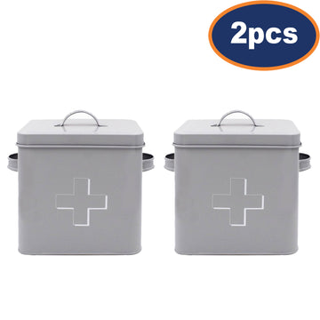 2Pcs Grey Metal First Aid Box With Airtight Lid