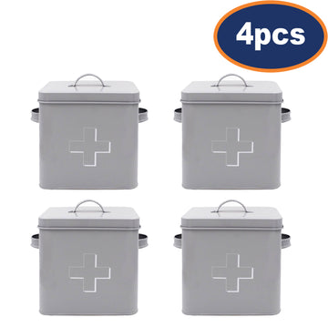 4Pcs Grey Metal First Aid Box With Airtight Lid