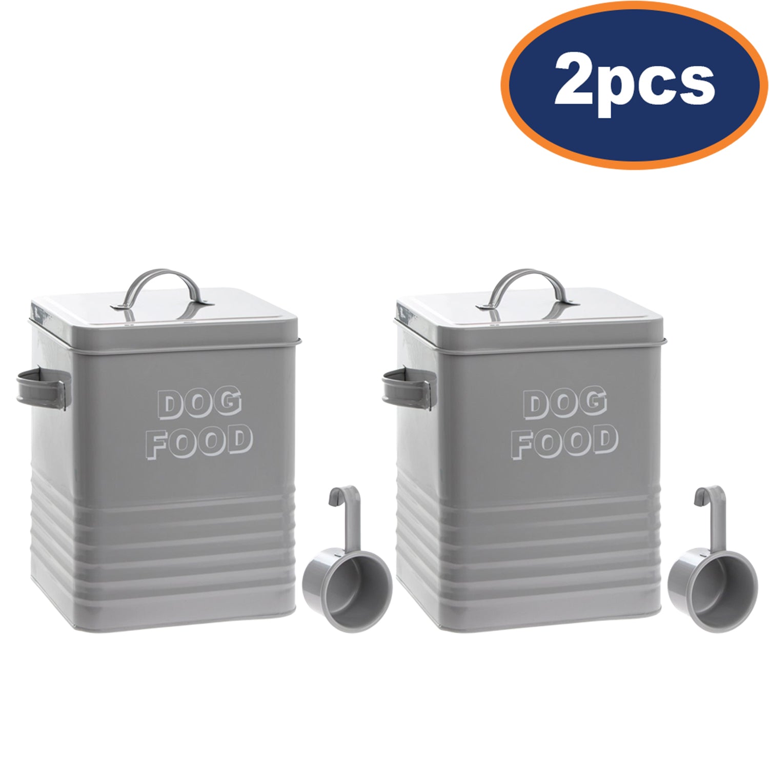 2Pcs Grey Metal Dog Food Storage With Scoop