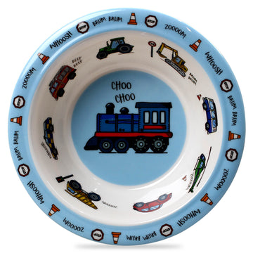 Blue Food Bowl for Kids - Vehicles Design