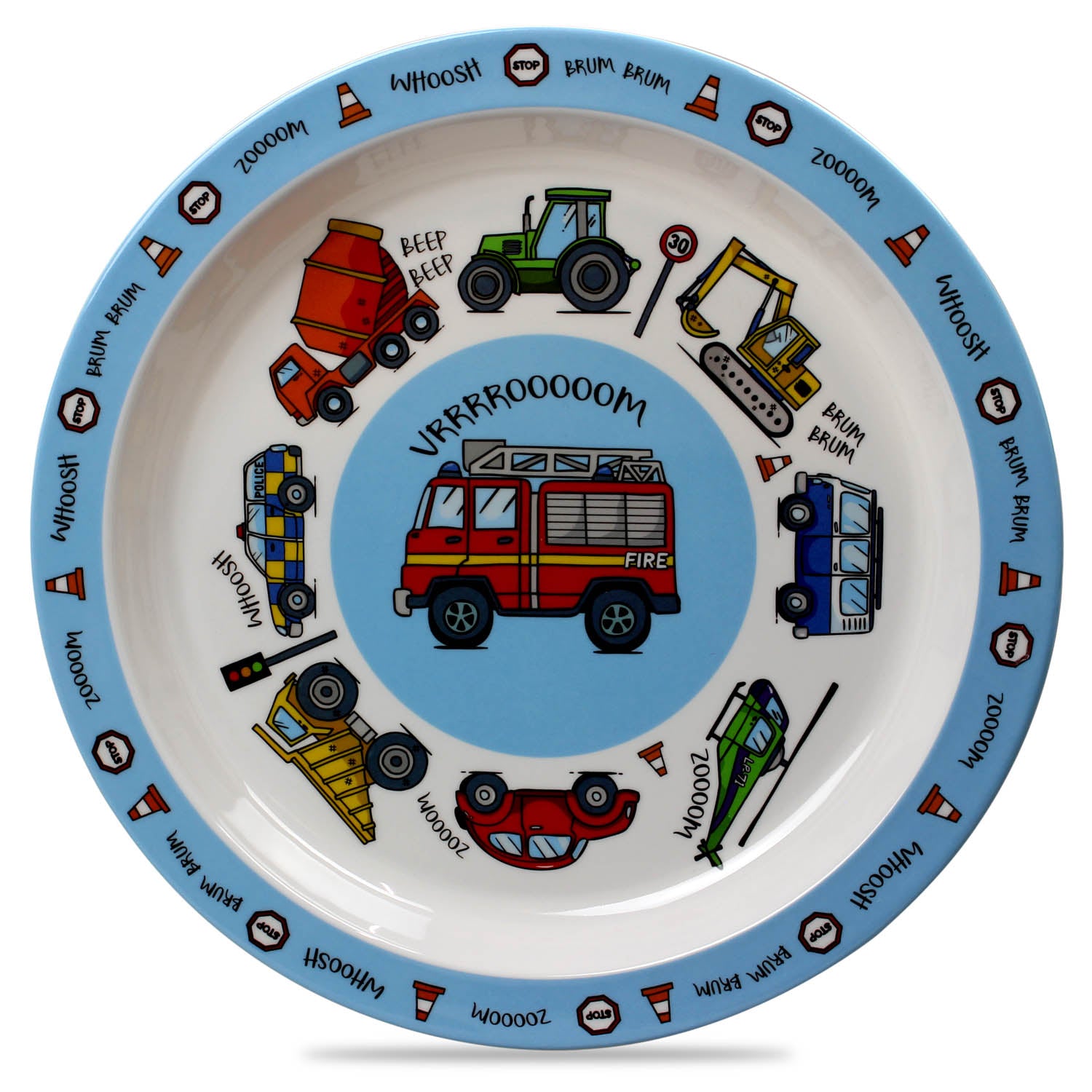 Kids Children Blue Melamine Vehicles Plate