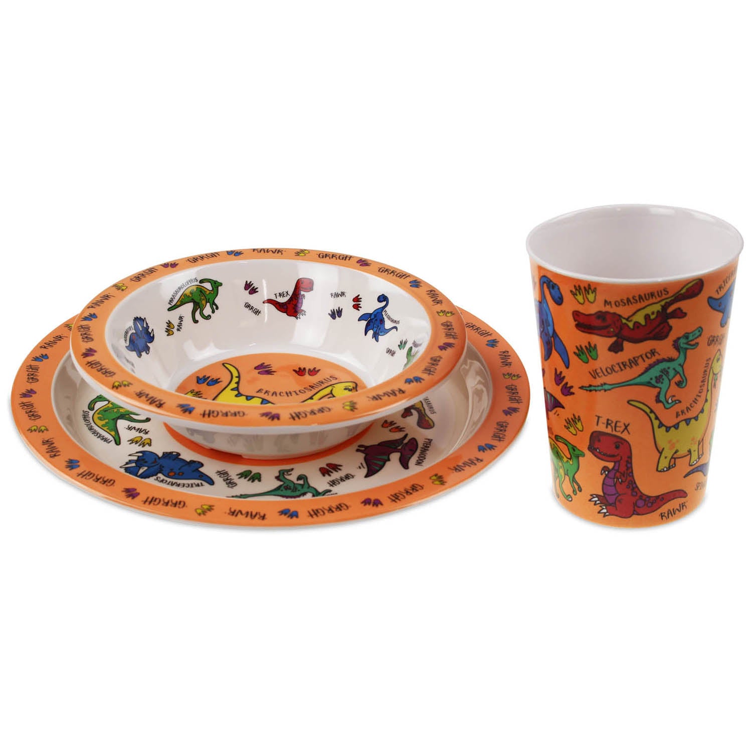 3-pc Orange Tableware Set for Kids - Dinosaur