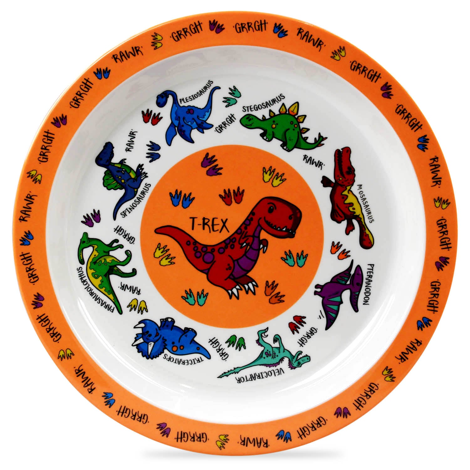 Orange Plate for Kids-  Dinosaur