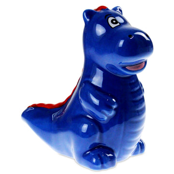 Small Blue Ceramic Dinosaur Money Coin Box