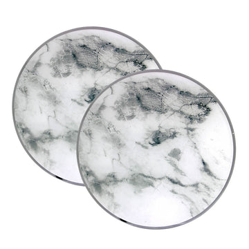 2-pc White Glass Candle Plate - Stone Marble