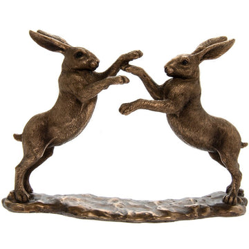 Bronze Resin Reflections Twin Hares Figurine