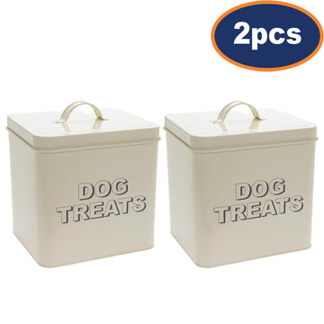 2Pcs Cream Metal Dog Food Storage