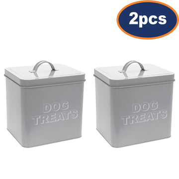 2Pcs Grey Metal Dog Food Storage