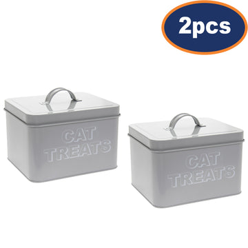 2Pcs Grey Metal Cat Food Storage
