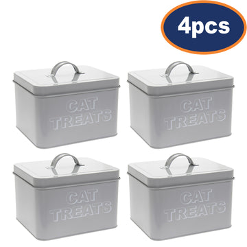 4Pcs Grey Metal Cat Food Storage