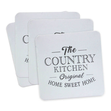 Set of 4 Country Kitchen White Wooden Coaster