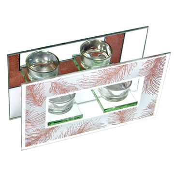 Rose Gold Dual Tealight Holder - Glitter Feathers
