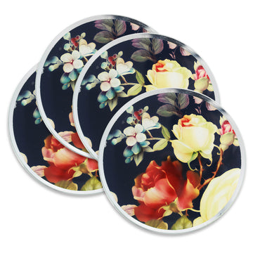 Set of 4  10cm Glass Candle Plate - Rose Blossom