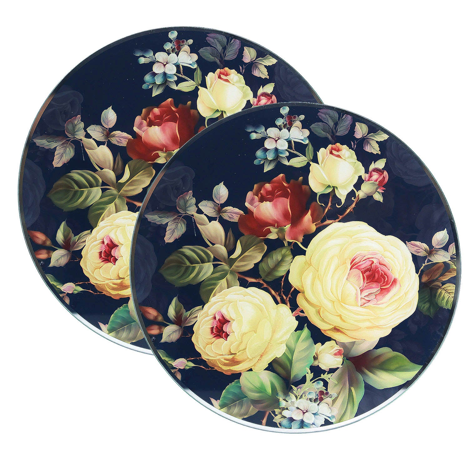 Set of 2 20cm Glass Candle Plate - Rose Blossom