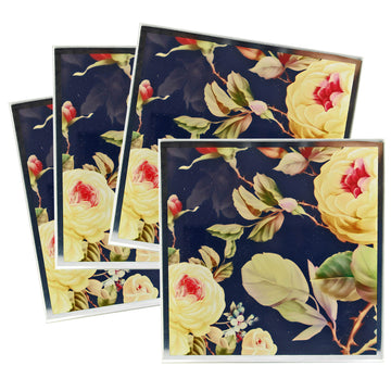 Set of 4  Glass Kitchen Coasters- White Rose Blossom