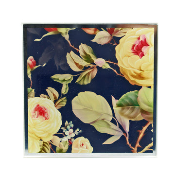 Set of 4  Glass Kitchen Coasters- White Rose Blossom