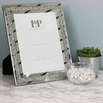 Mirrored Crystal 8x10 Inches Photo Picture Frame Silver