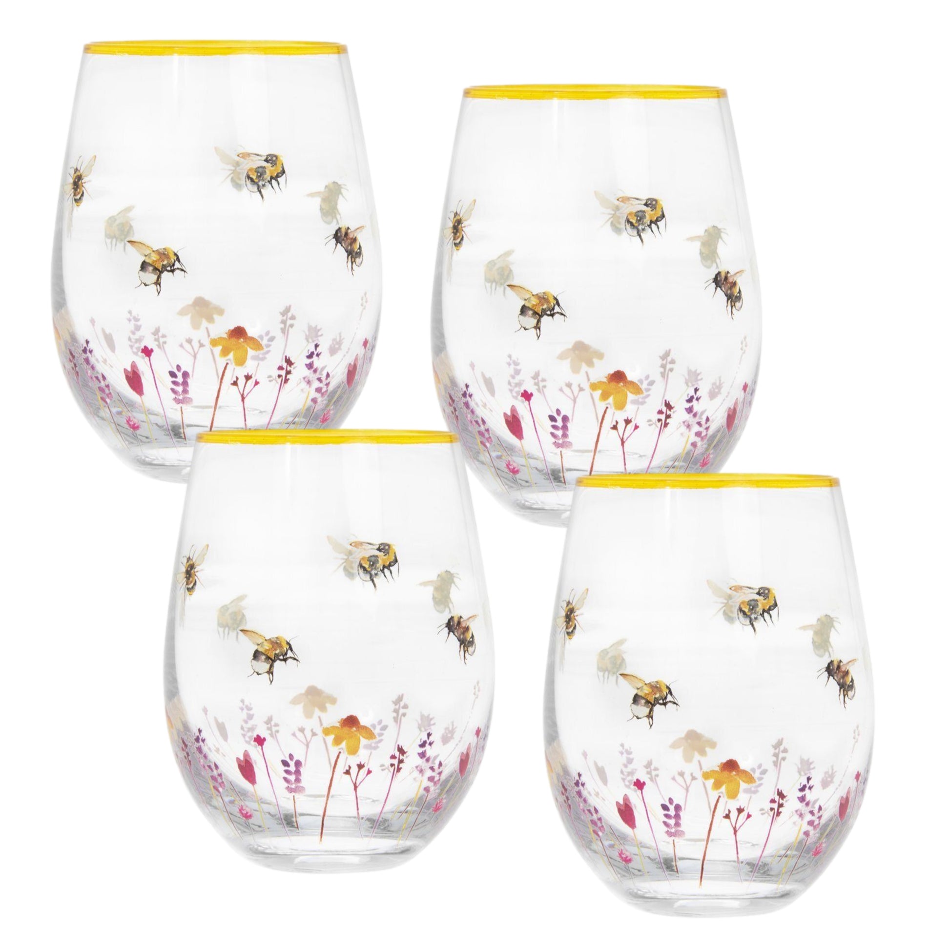 4Pcs Lynsey Johnstone Hand Painted Bees & Flowers Stemless Gin Glass